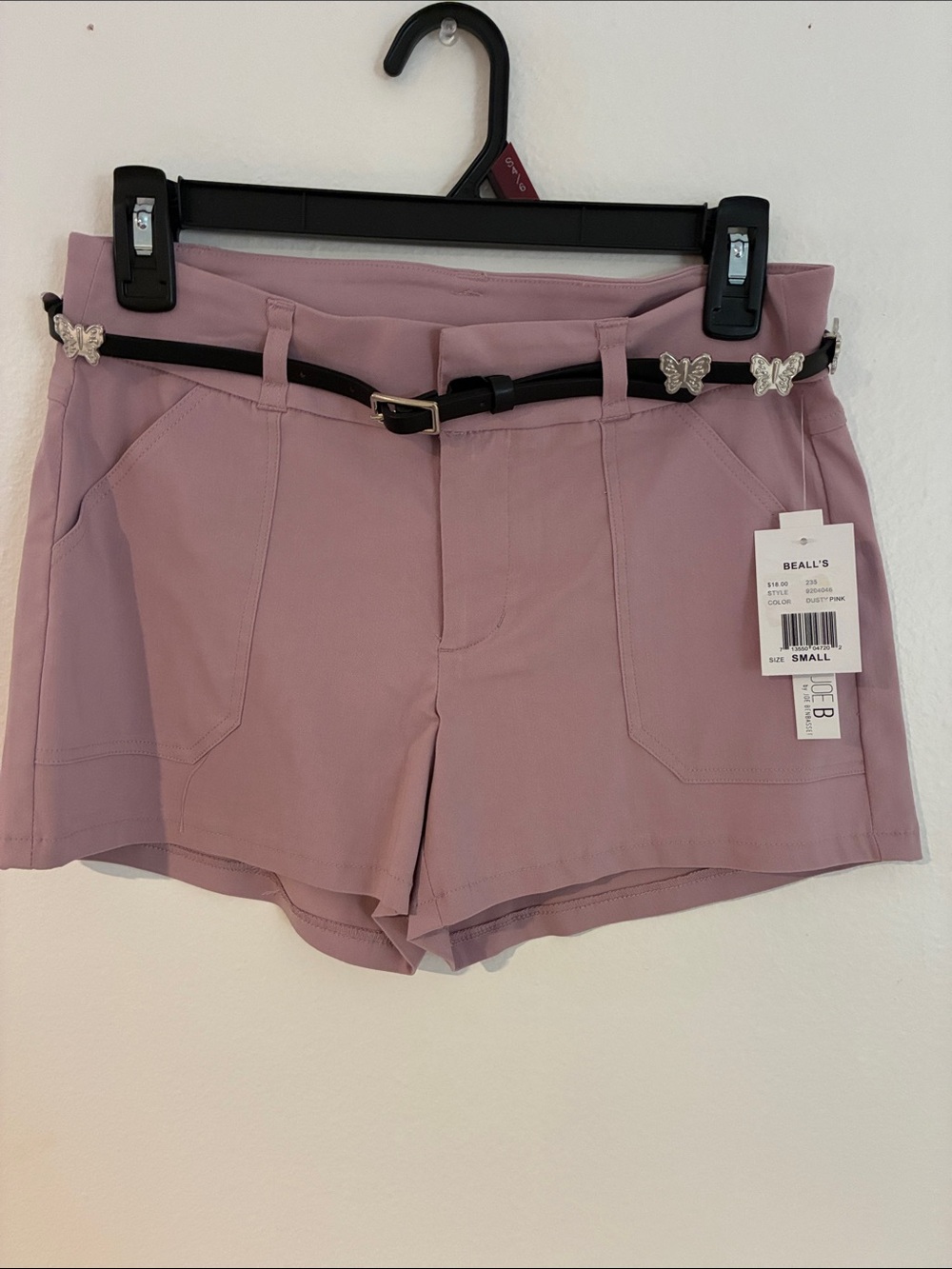High-Waist Mauve Pink Casual Shorts with Decorative Butterfly Belt - , Small